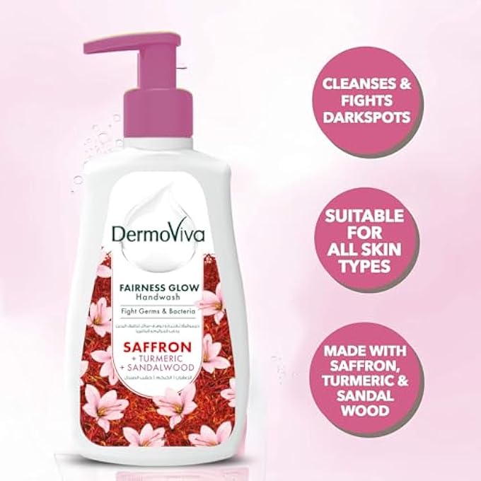 DermoViva FAIRNESS GLOW HANDWASH - 3X200 ML | CLEANSES & FIGHTS DARK SPOTS | WITH SAFFRON, TURMERIC & SANDALWOOD EXTRACTS | - Image 2